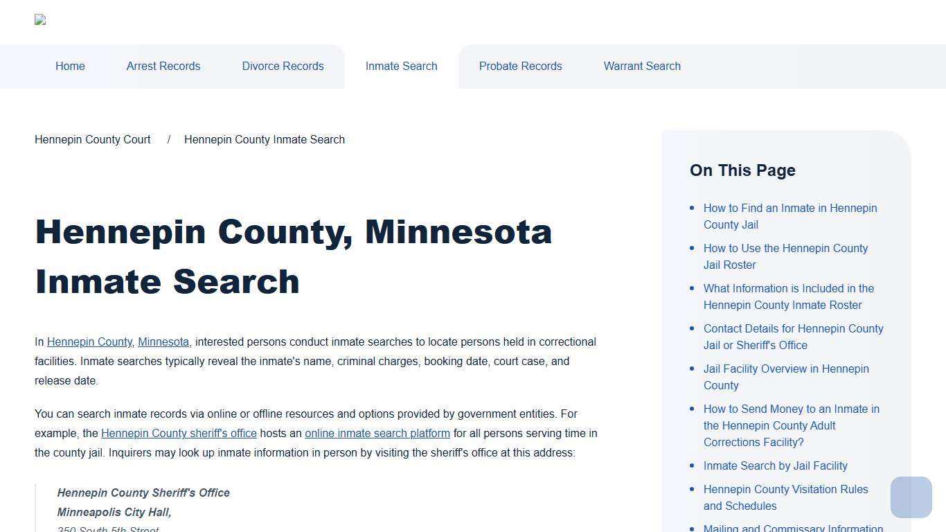 Hennepin County Inmate Search | Hennepin County Court